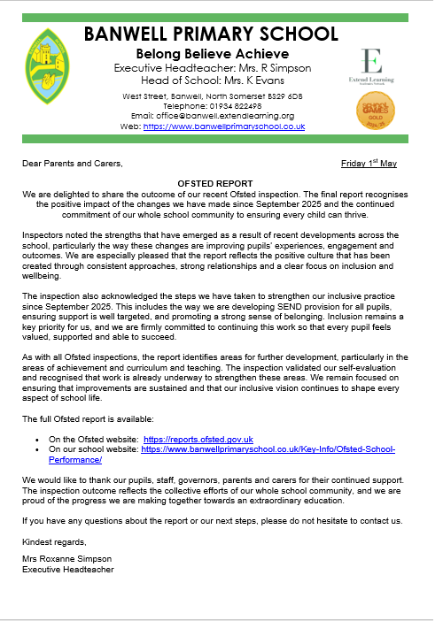 Ofsted letter to Parents
